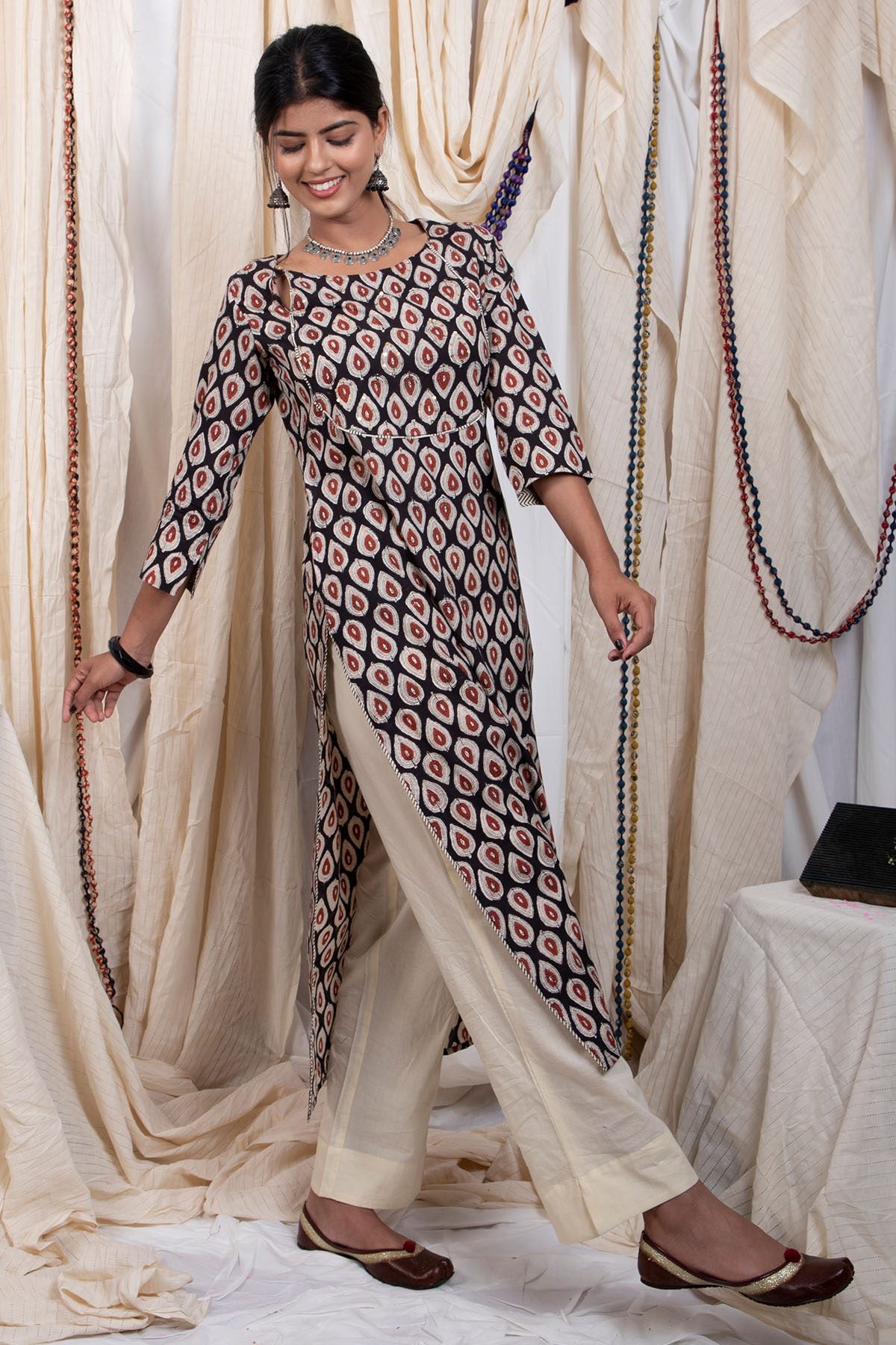 Shuddhi Handblock printed black straight kurta