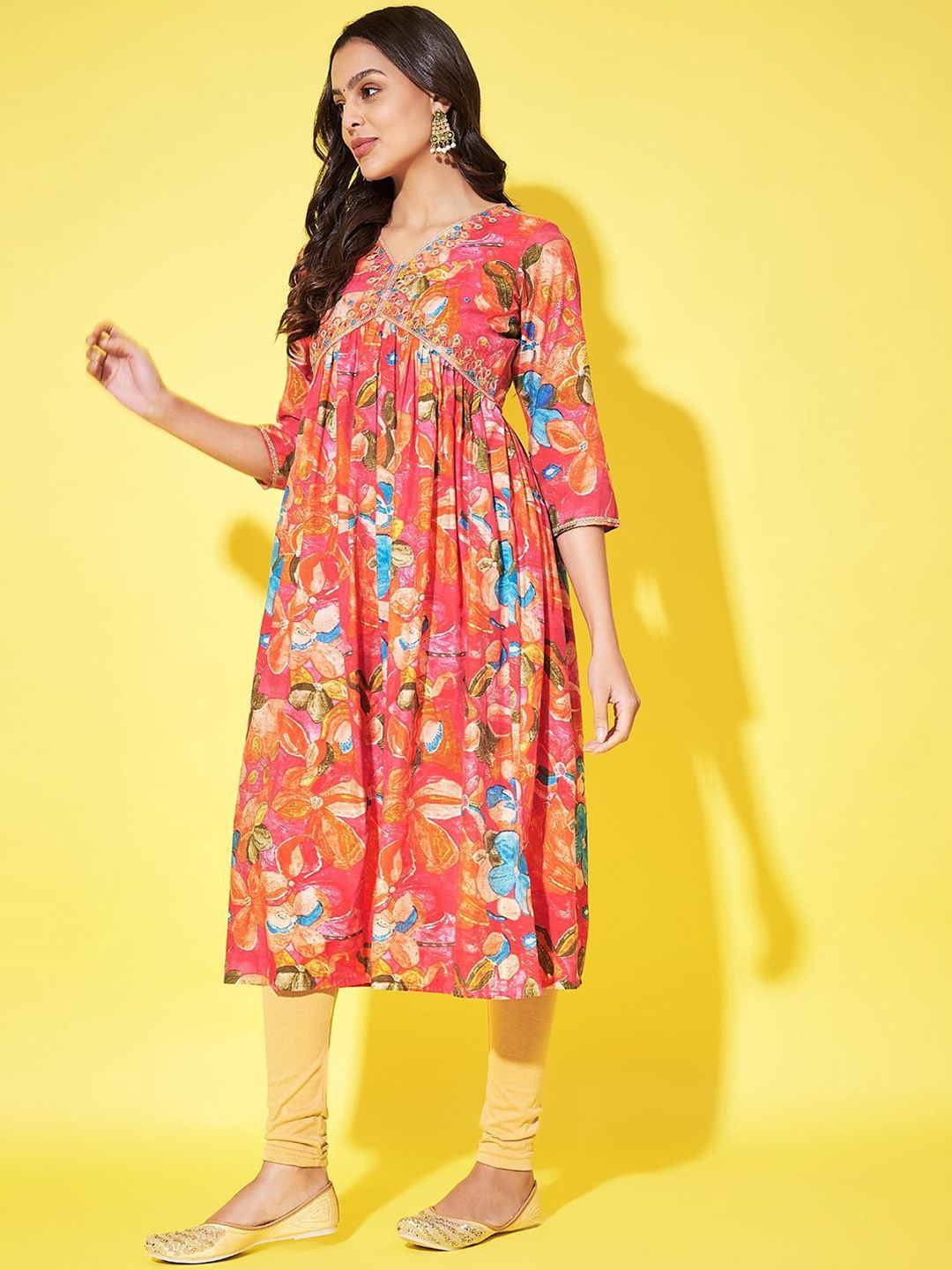 Label Khoj Women Silk blend Embroidered A line Alia kurta