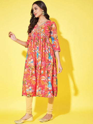Label Khoj Women Silk blend Embroidered A line Alia kurta