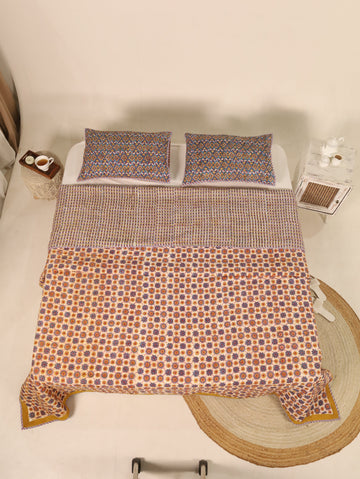 Blue and Off White Quiltted Reversible Bedcover