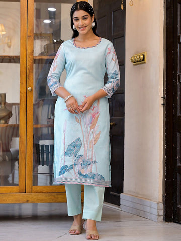 Label khoj women lilen printed  kurta set