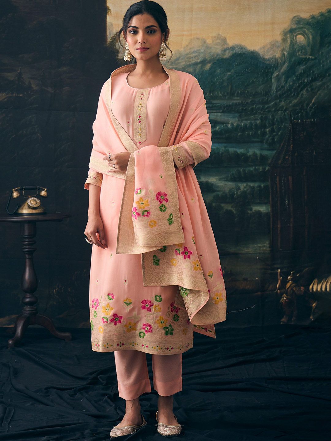Label khoj Pure viscose Georgette silk with heavy Meena and handwork kurta set