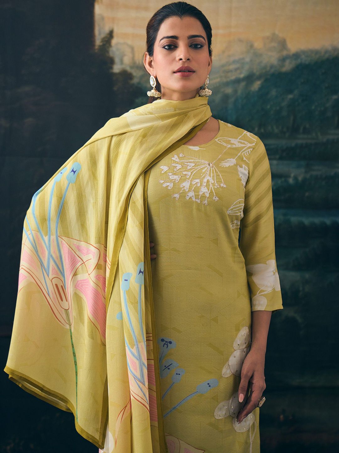 Label khoj Pure viscose maslin with hand work Kurta ,trouser and dupptta setpista Color
