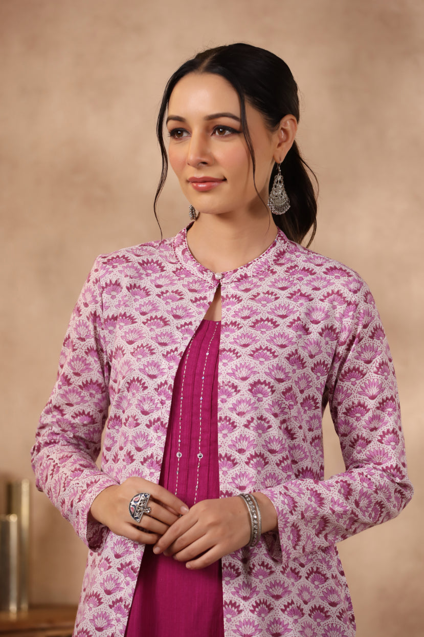 Shuddhi purple and pink jacket double dress.