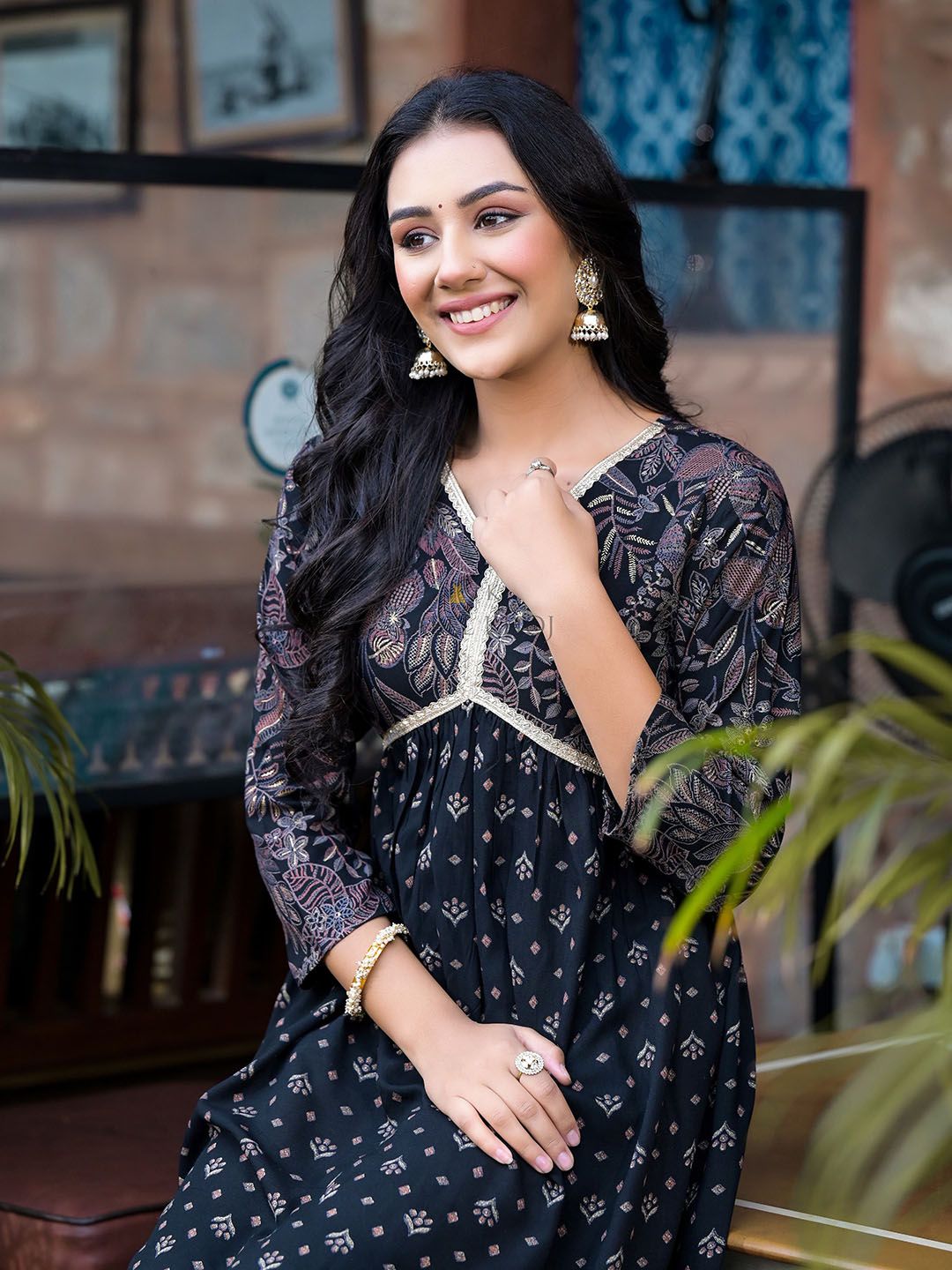 Label Khoj Women Rayon print  A line Alia kurta with Pocket