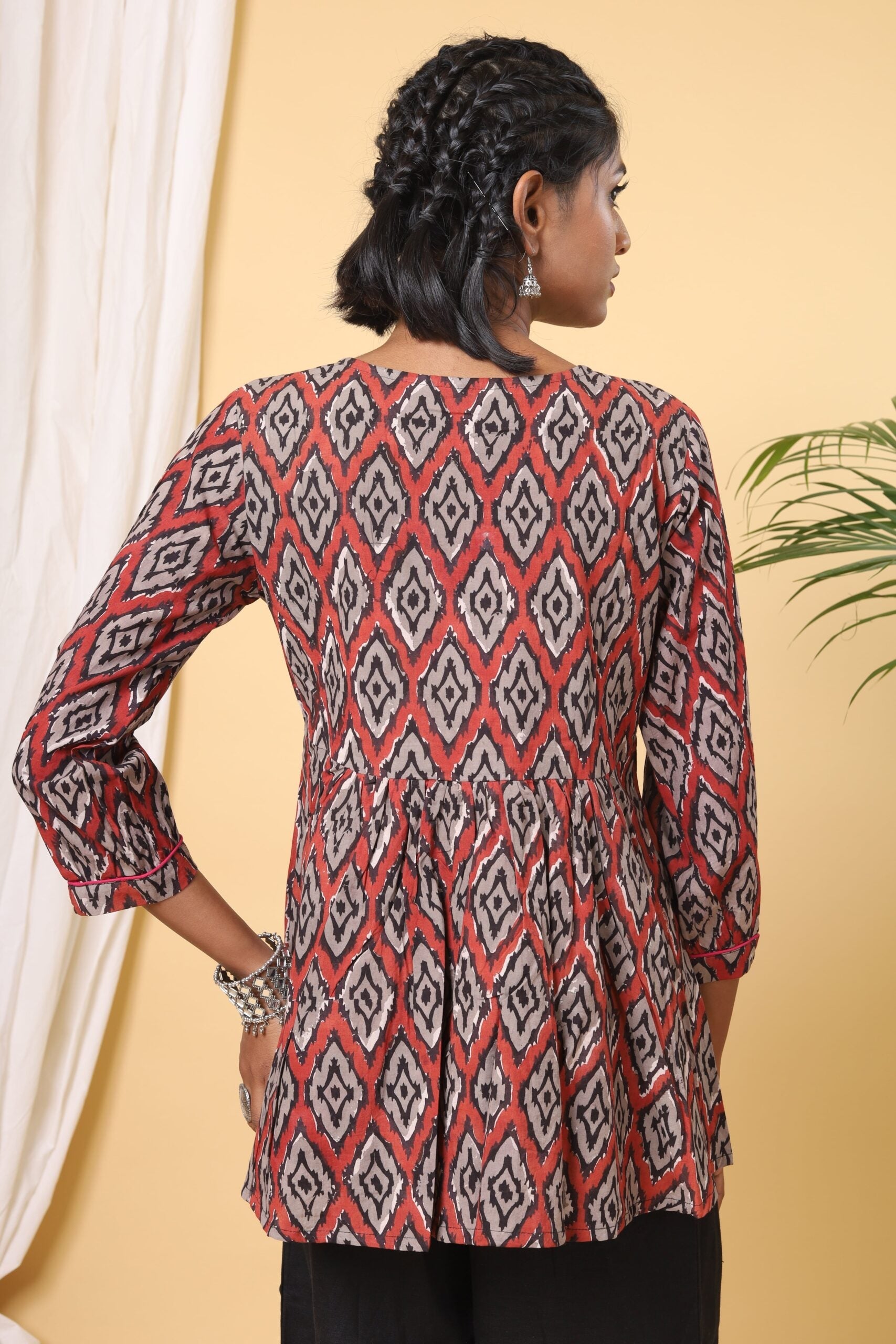 Scarlet Red Handblock Printed Tier Top