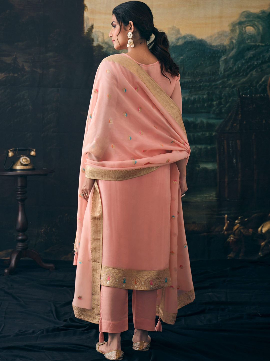 Label khoj Pure viscose Georgette silk with heavy Meena and handwork kurta set