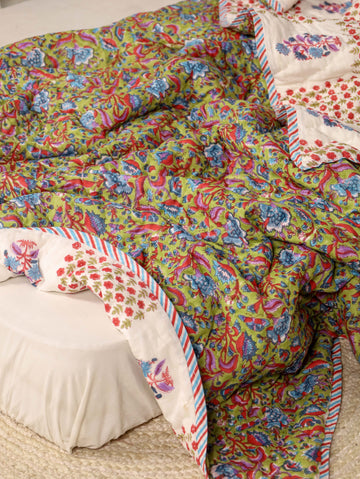 Rainbow Color Single Bed Reversible Quilted Razai