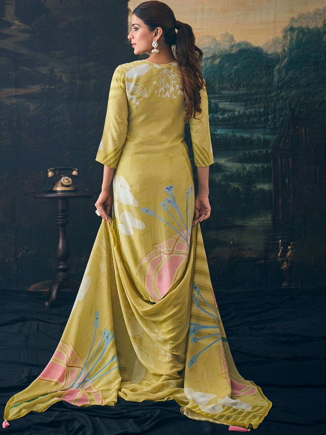 Label khoj Pure viscose maslin with hand work Kurta ,trouser and dupptta setpista Color