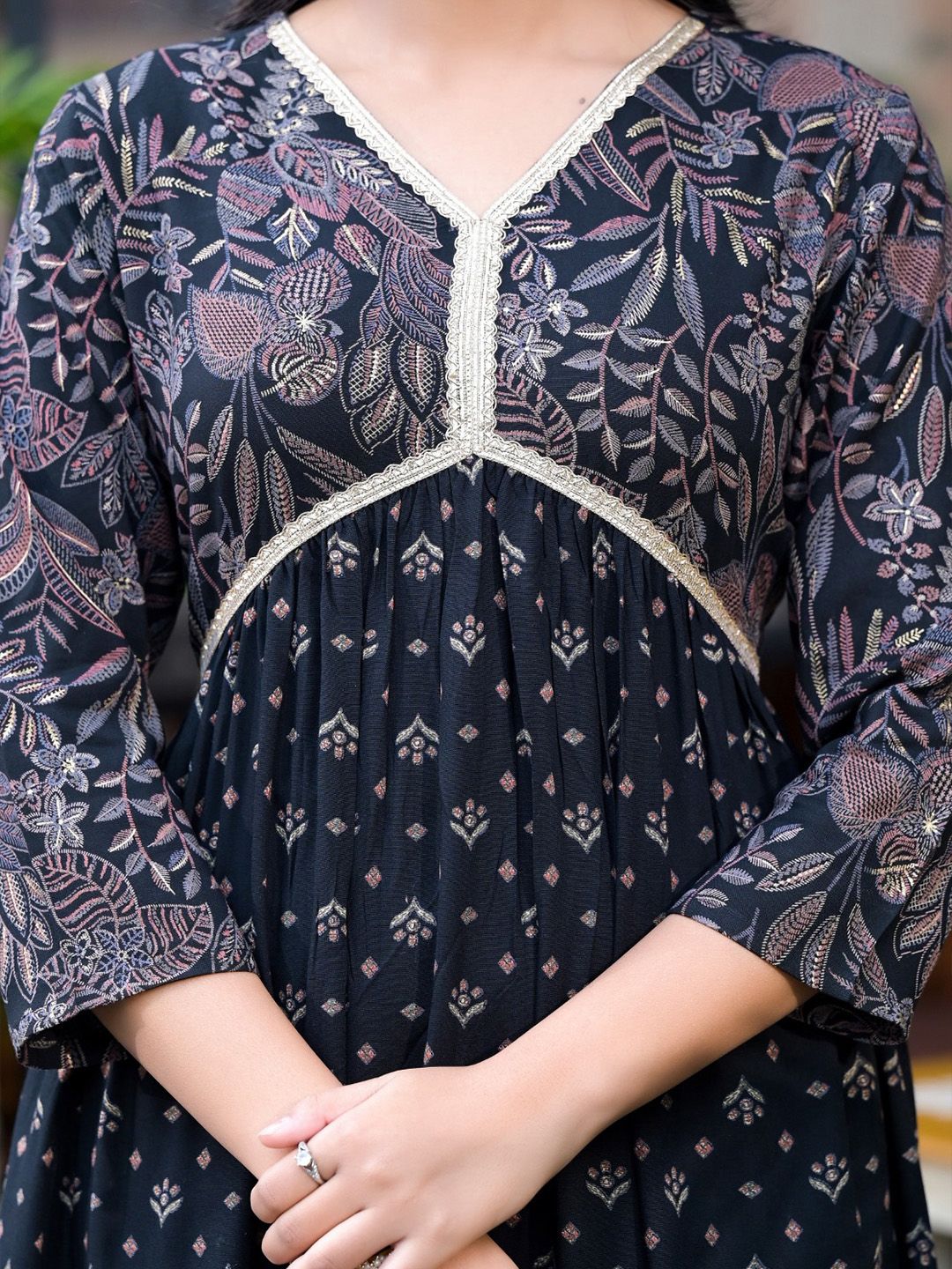 Label Khoj Women Balck A line*Alia Kurti With *Pocket