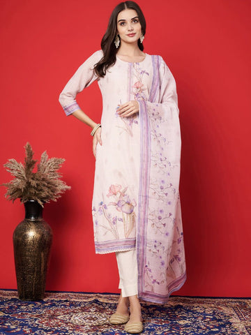 Label khoj Linen kurta with bottom and dupptta set