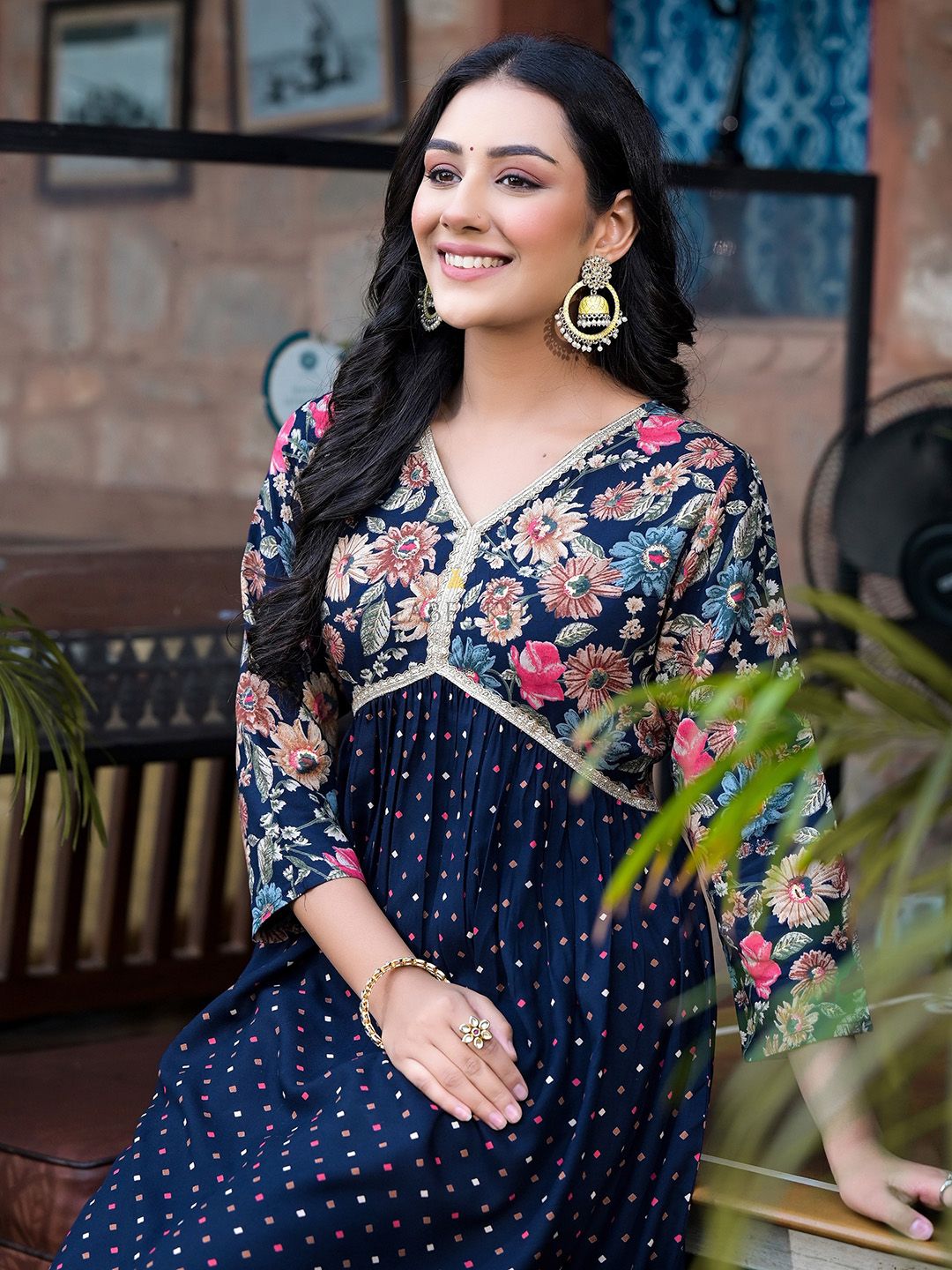 Label Khoj Women Blue A line*Alia Kurti With *Pocket