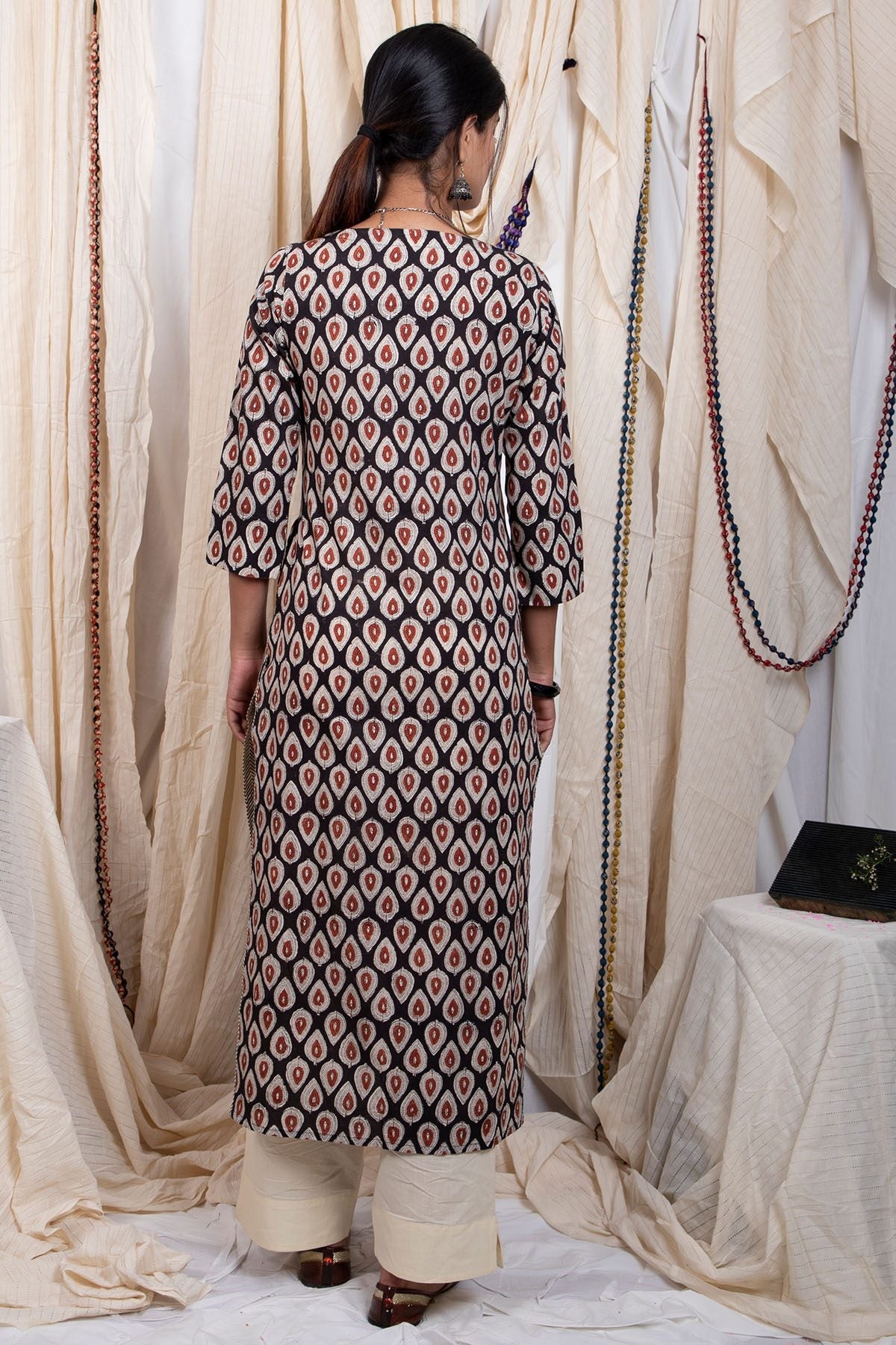 Shuddhi Handblock printed black straight kurta