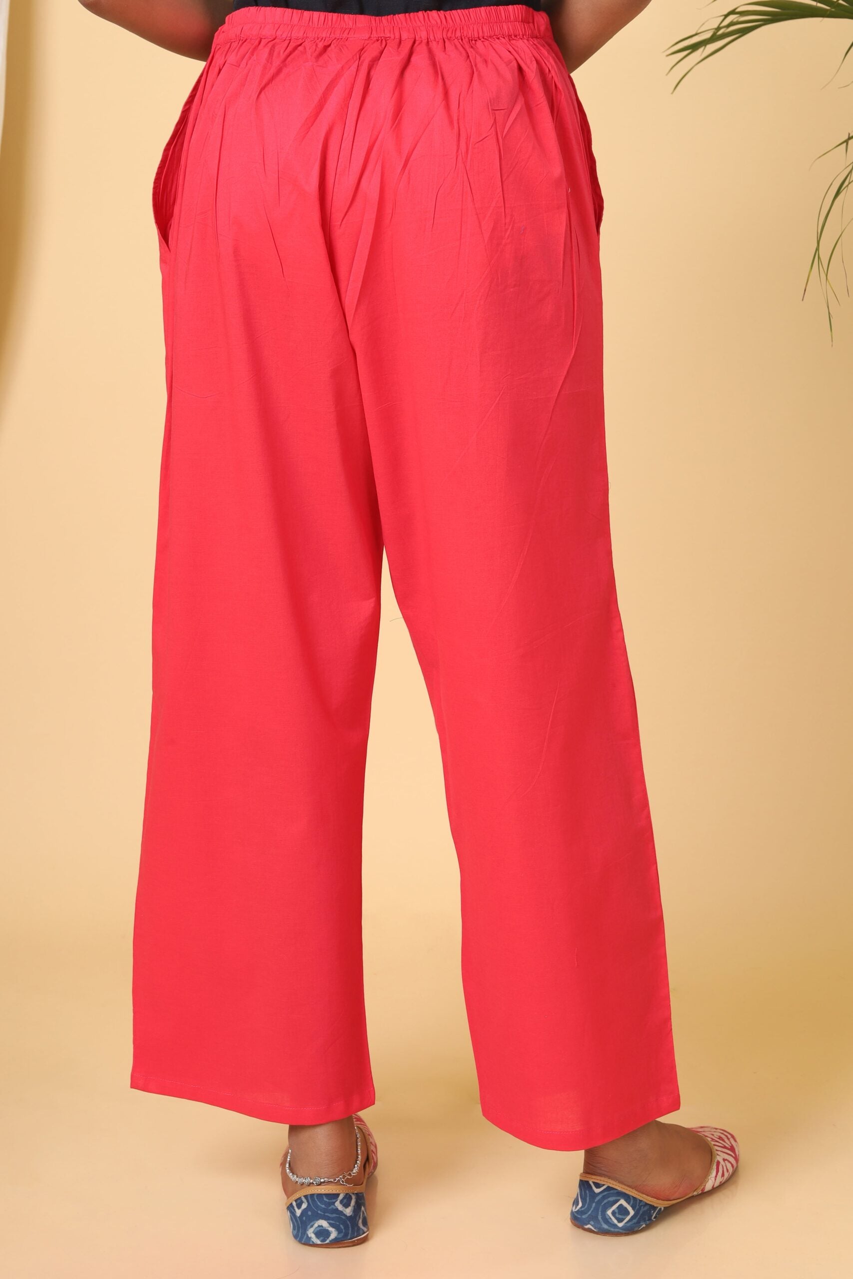 Coral Pink Cotton Casual Pant