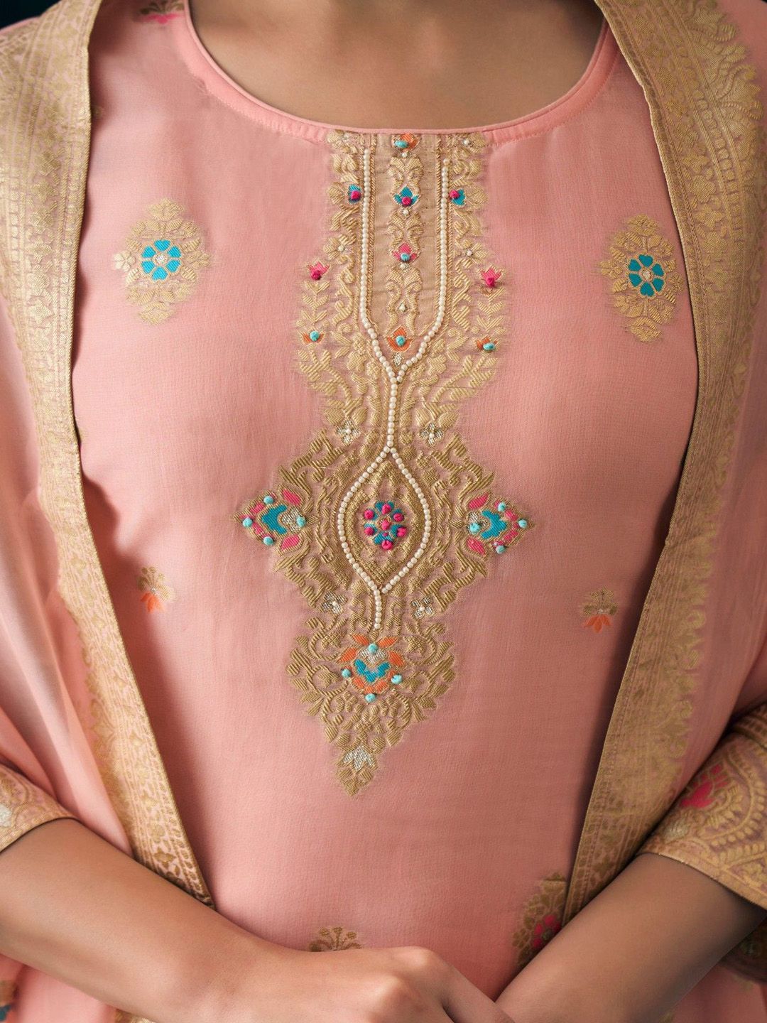 Label khoj Pure viscose Georgette silk with heavy Meena and handwork kurta set