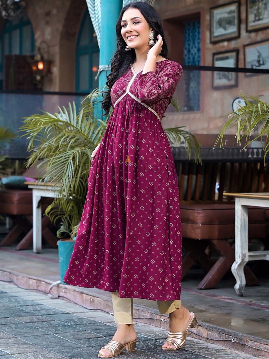 Label Khoj Women Red A line*Alia Kurti With *Pocket