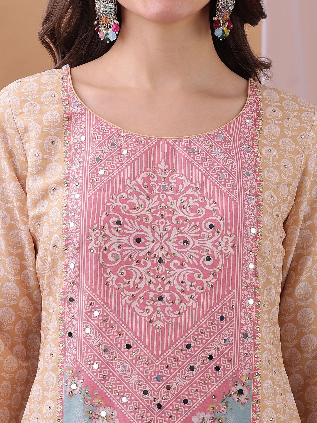 Label Khoj Women's Silk Blend Handwork Kurta with Pant and Dupatta