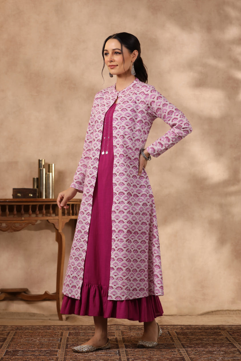 Shuddhi purple and pink jacket double dress.