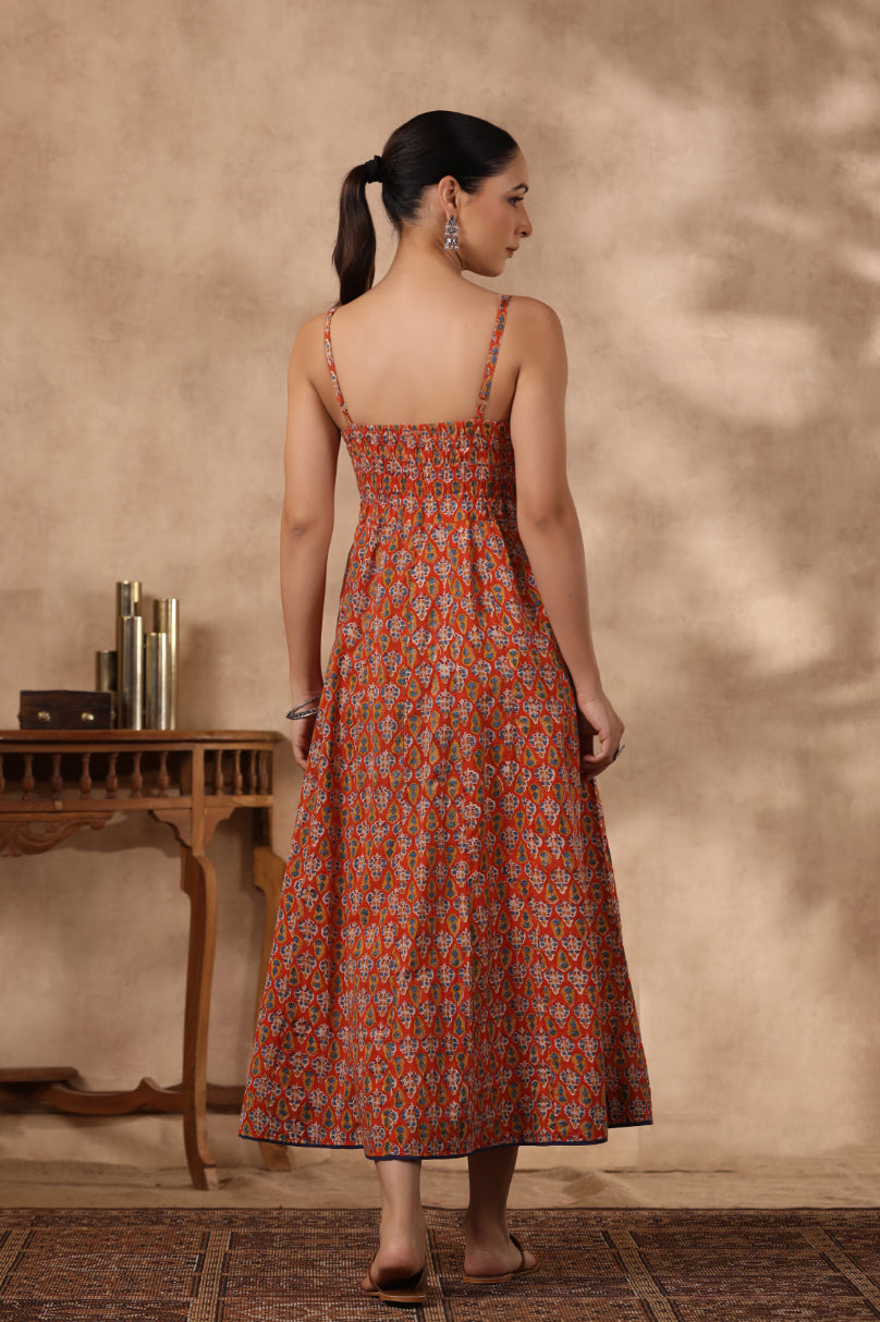 Shuddhi Orange and Blue Spaghetti Dress
