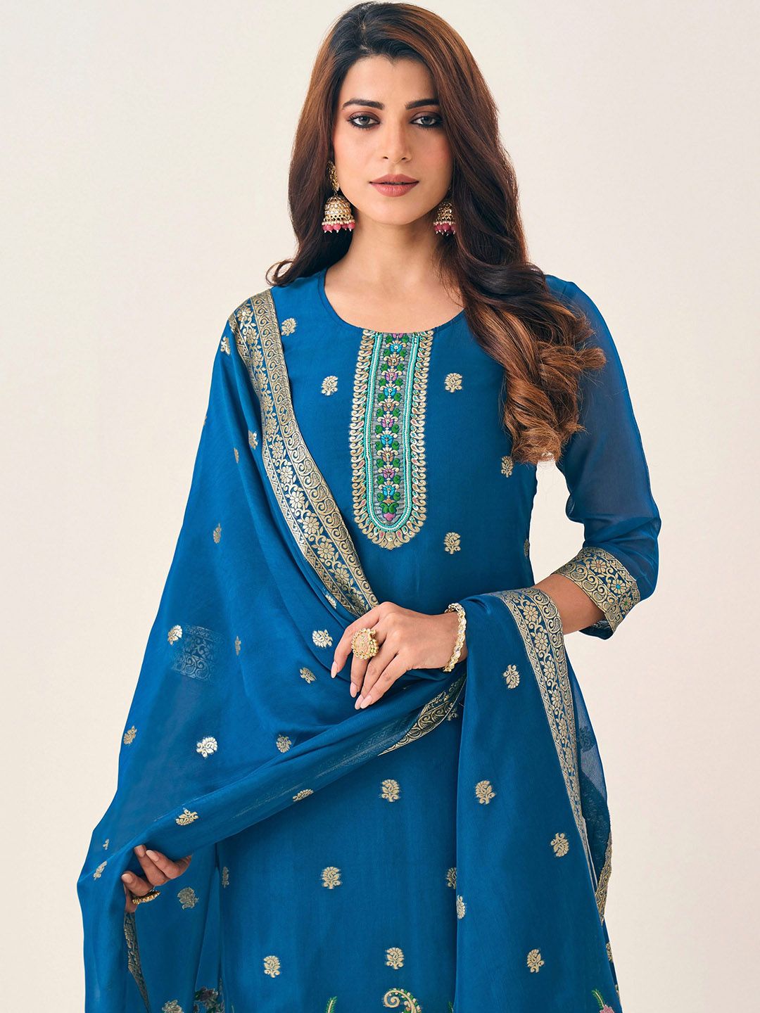 Label khoj Pure viscose organza silk with heavy Meena and handwork kurta set