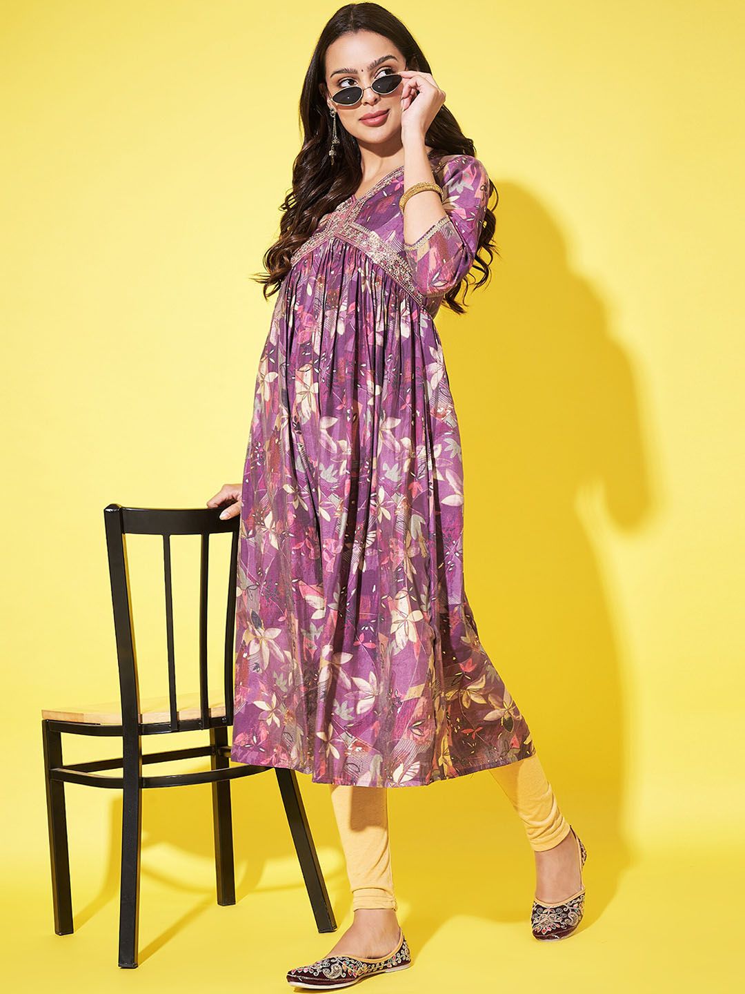 Label Khoj Women Silk Blend Alia Cut Kurta Dress
