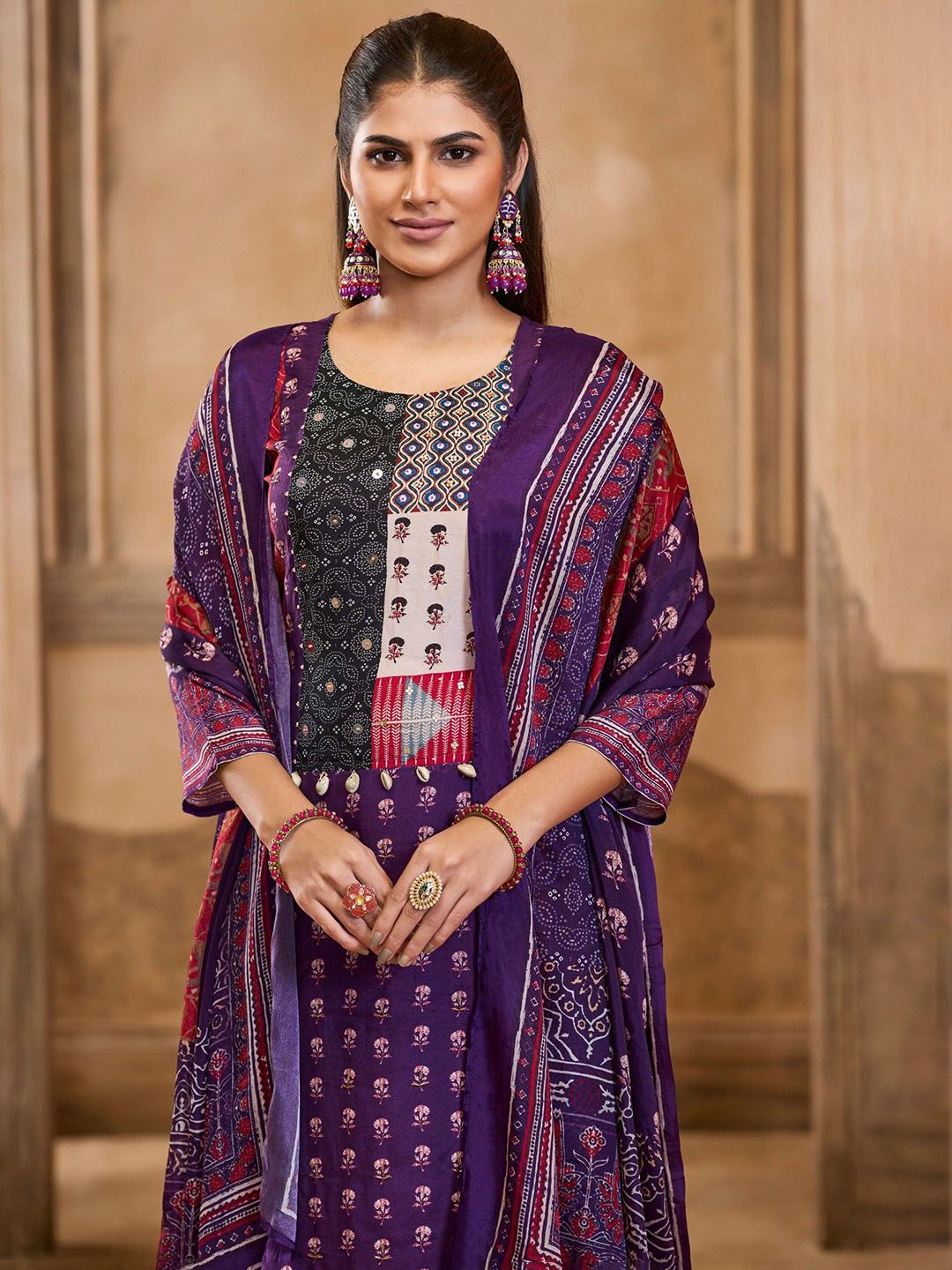 Label khoj Women maslin priint kurta, trouser and dupptta set