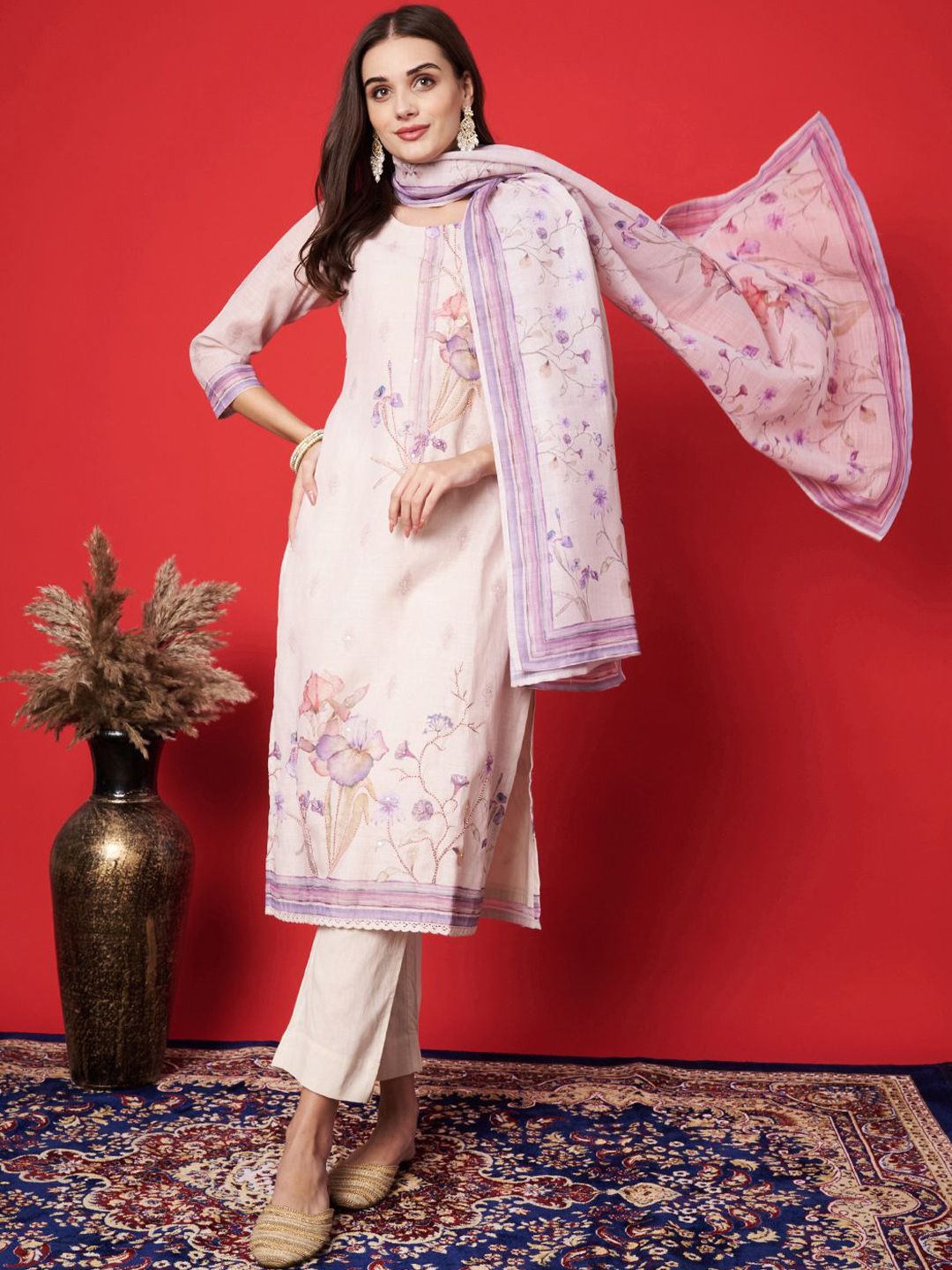 Label khoj Linen kurta with bottom and dupptta set