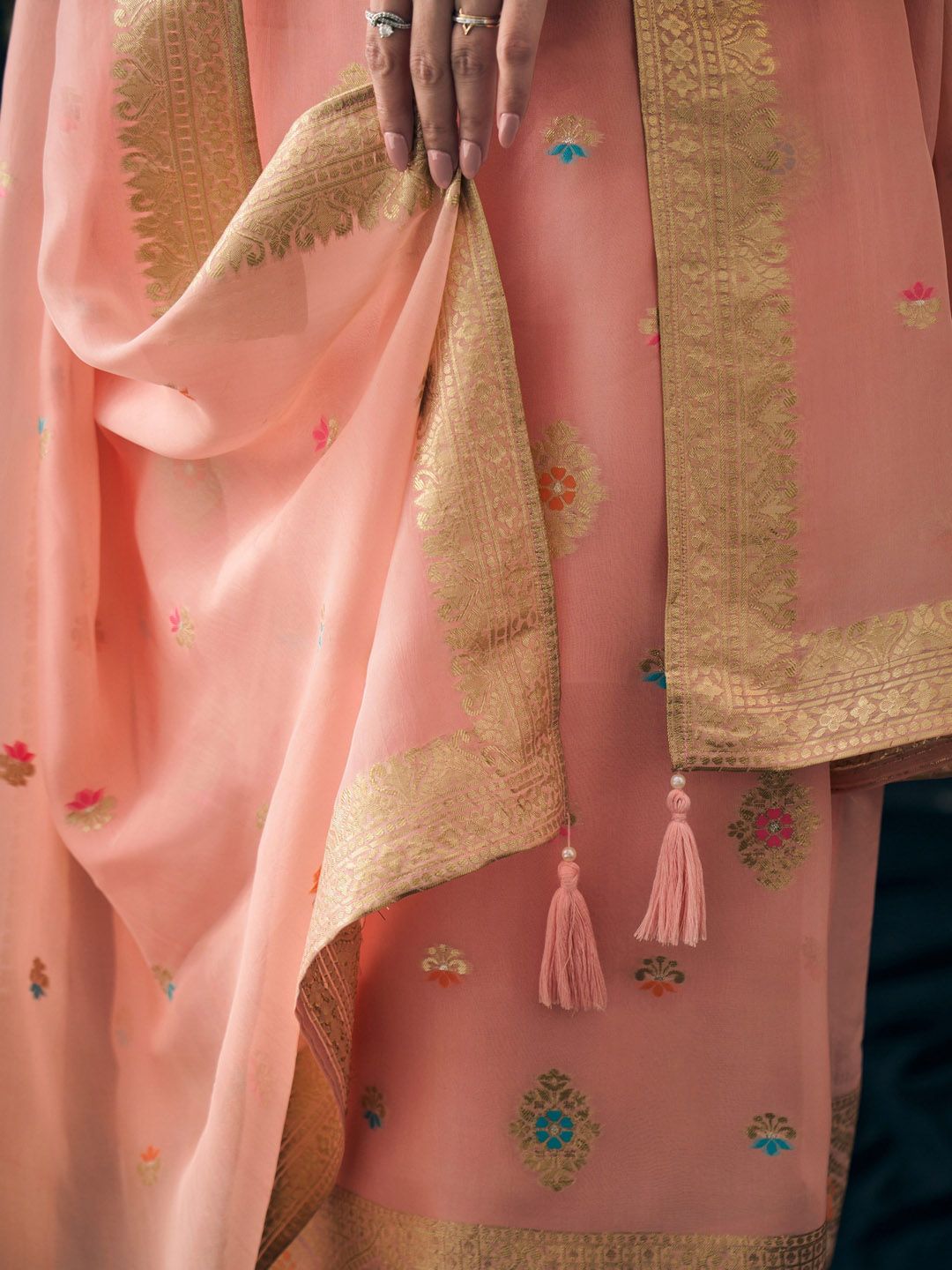 Label khoj Pure viscose Georgette silk with heavy Meena and handwork kurta set