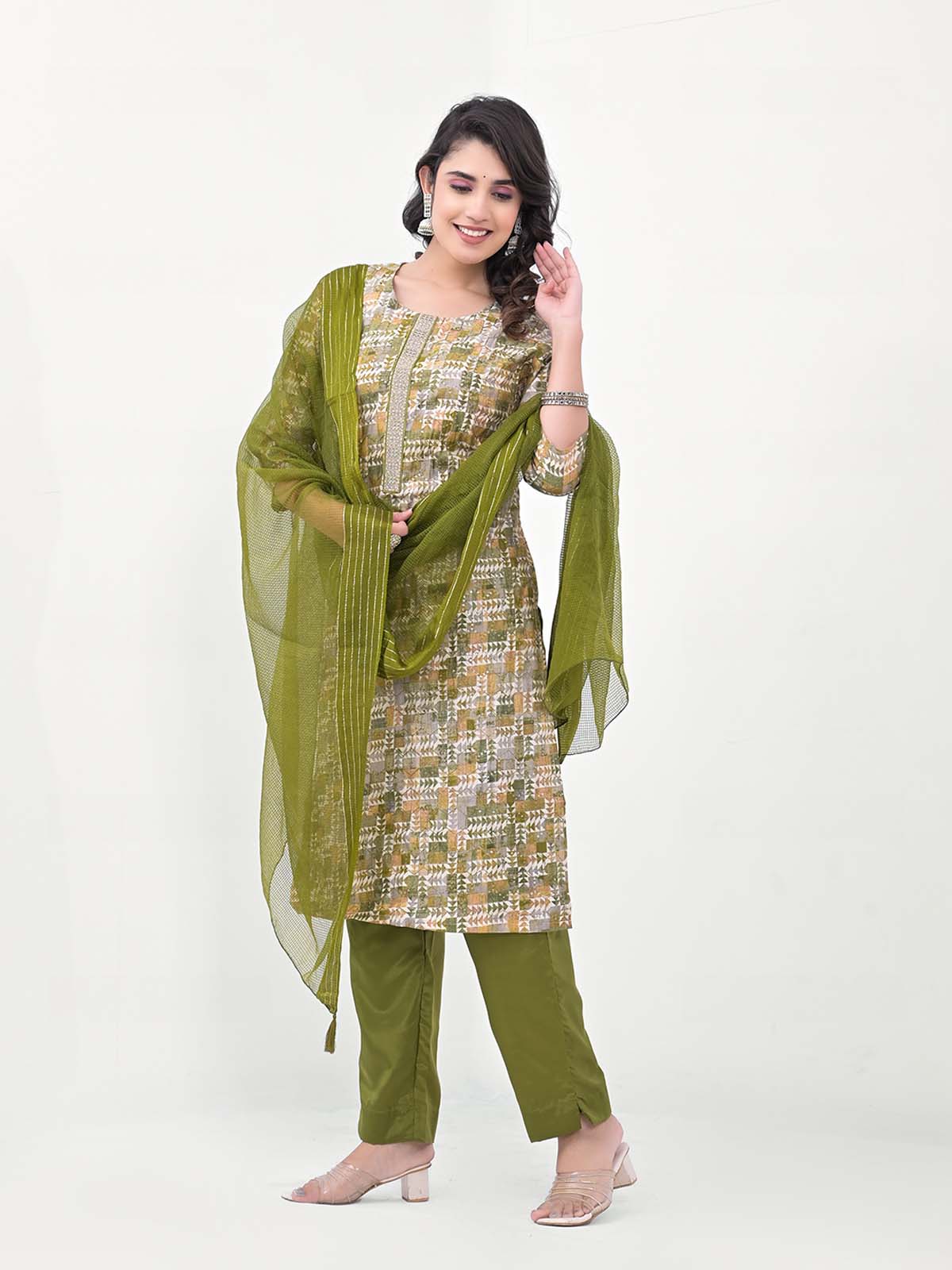 Label Khoj Women Silk blend Kurta ,trouser and dupptta set