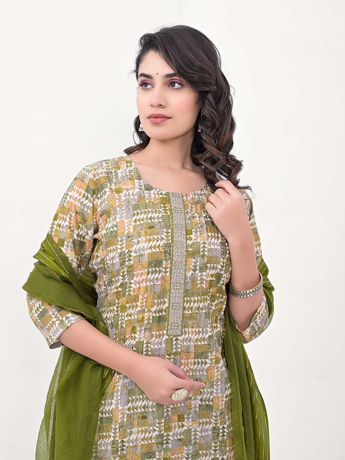 Label Khoj Women Silk blend Kurta ,trouser and dupptta set
