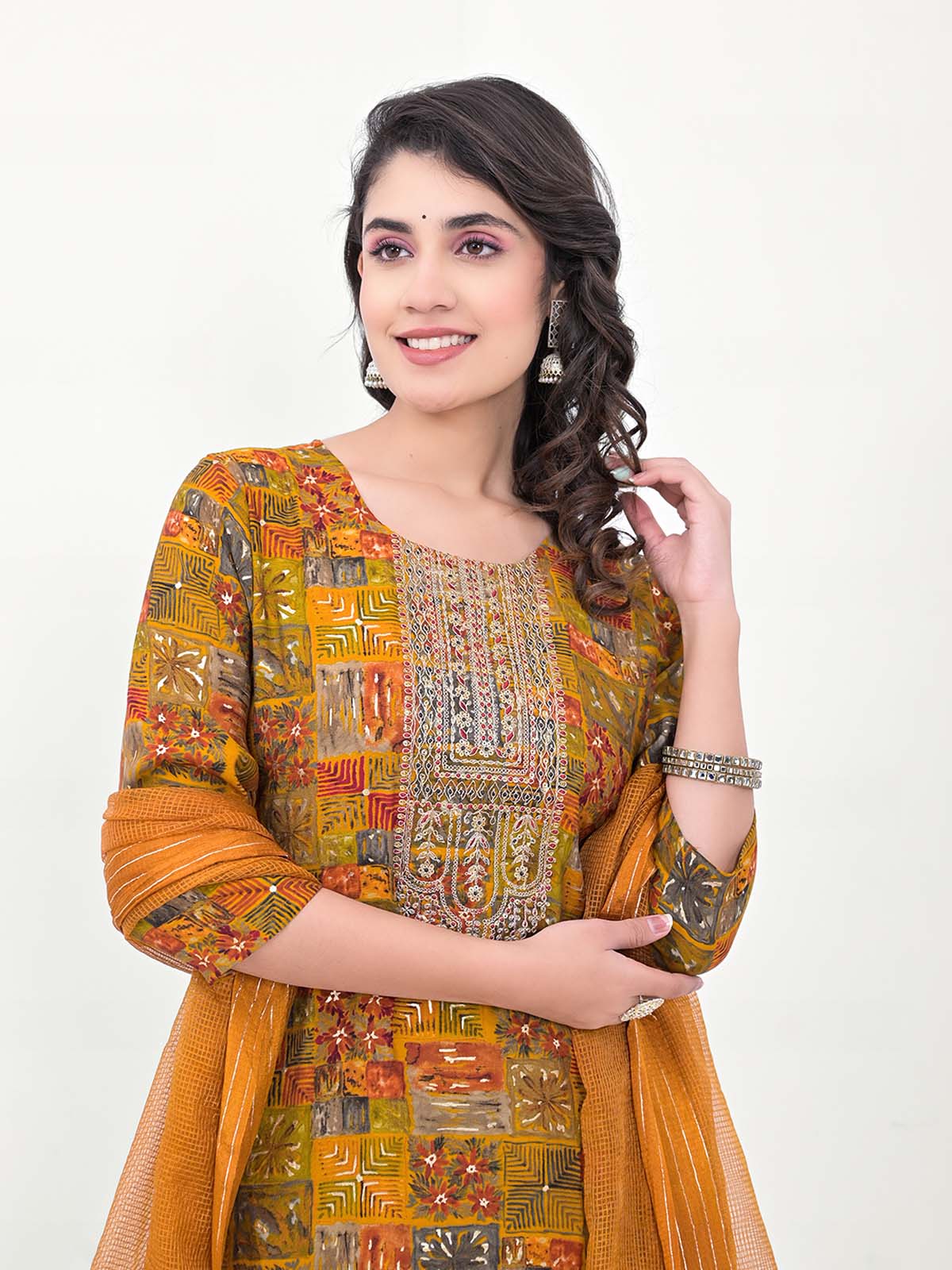 Label Khoj Women Silk blend Kurta ,trouser and dupptta set