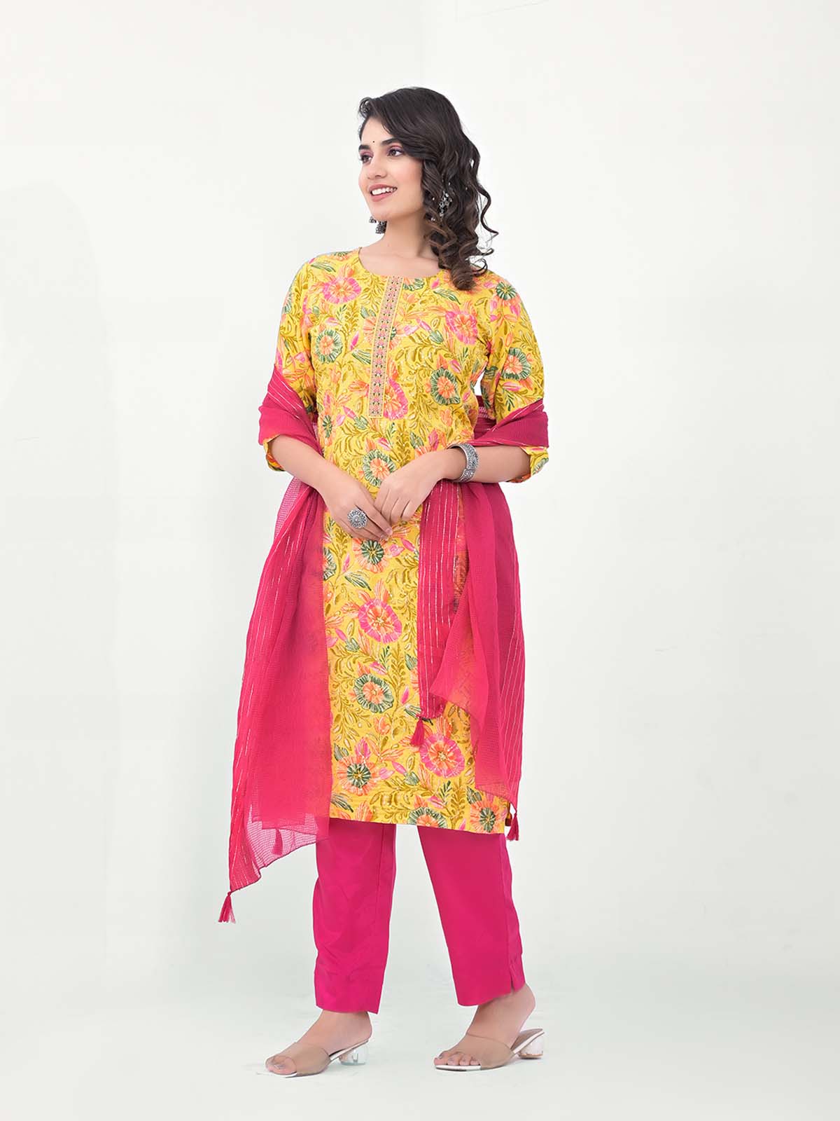 Label Khoj Women Silk blend Kurta ,trouser and dupptta set