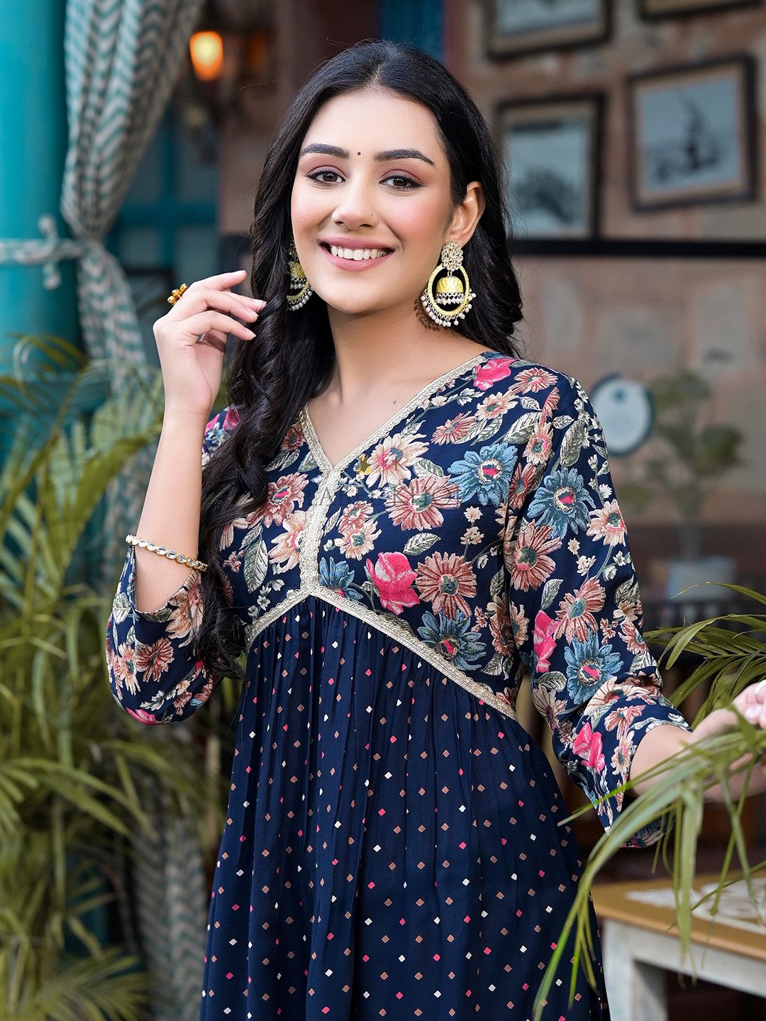 Label Khoj Women Blue A line*Alia Kurti With *Pocket