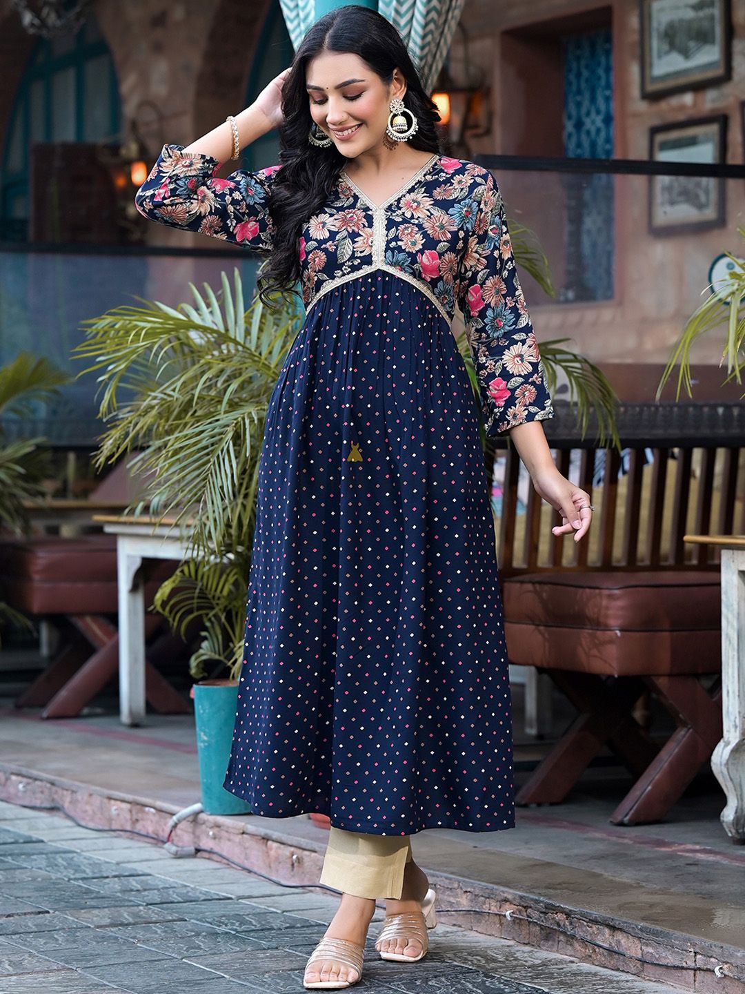 Label Khoj Women Blue A line*Alia Kurti With *Pocket