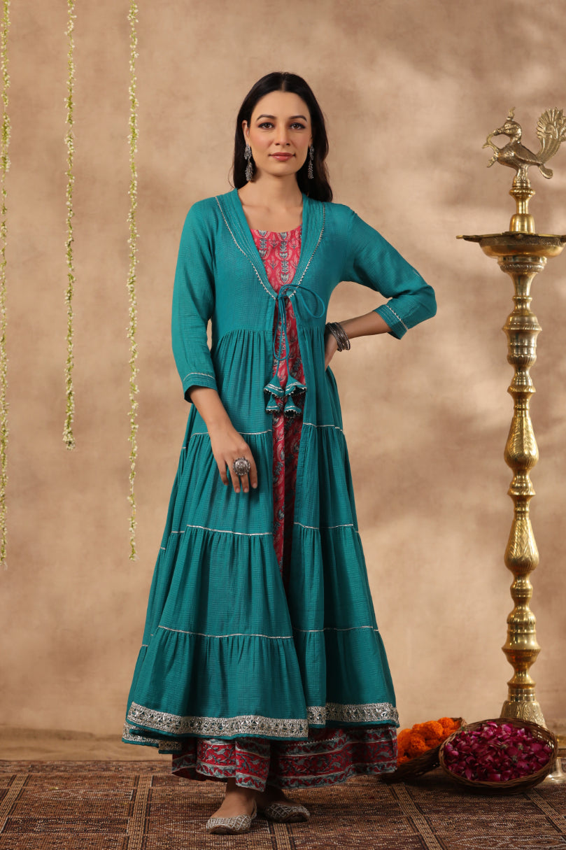 Shuddhi Pink and Blue double dress