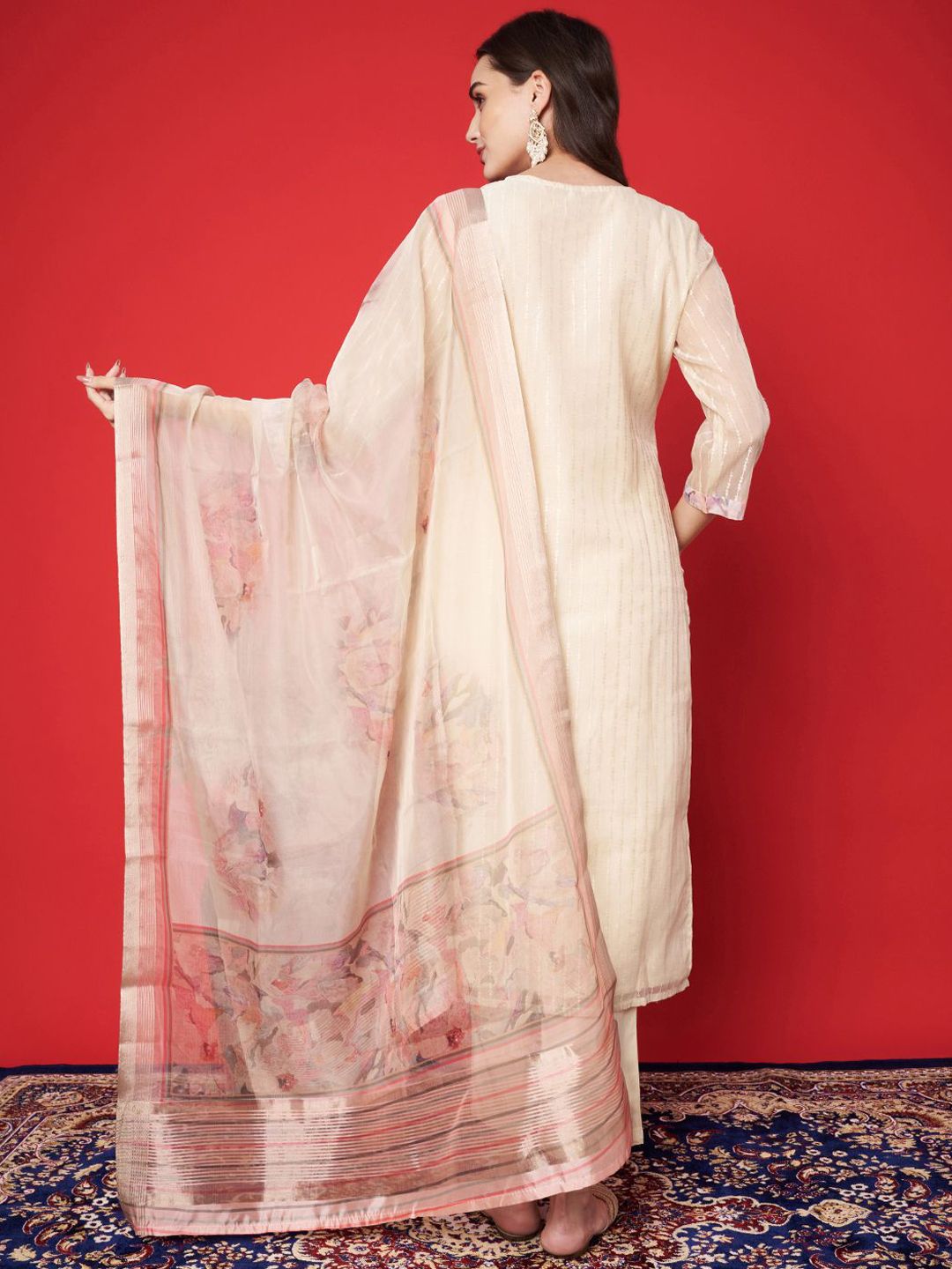 Label khoj chanderi Silk kurta with bottom and dupptta setPeach Color