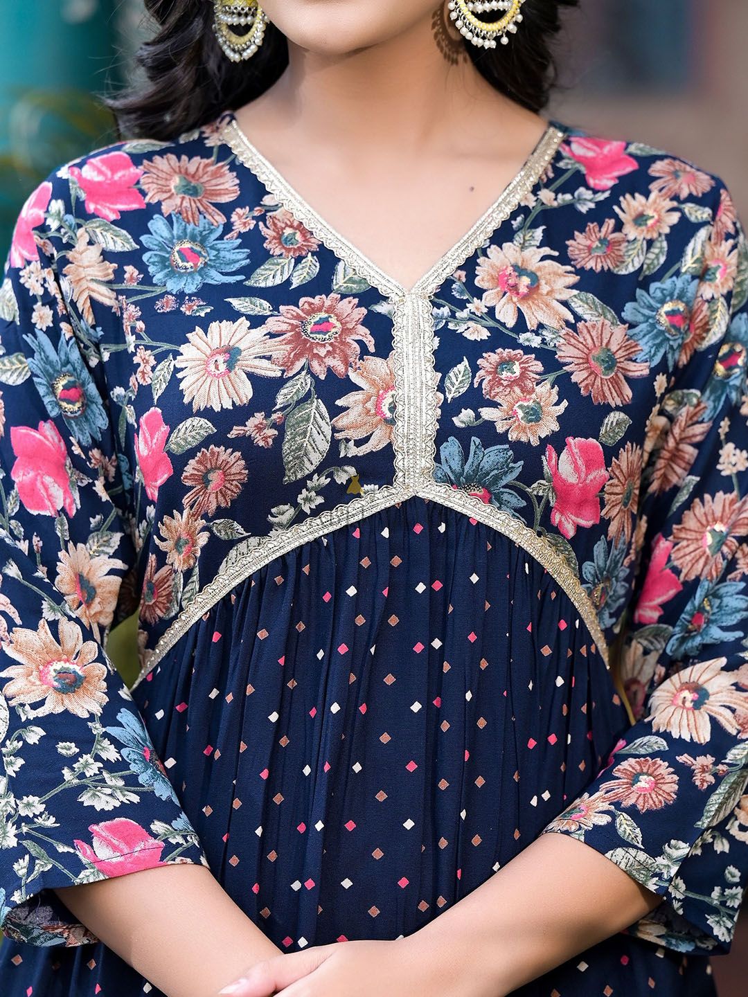 Label Khoj Women Blue A line*Alia Kurti With *Pocket