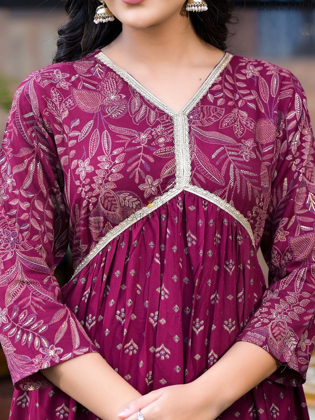 Label Khoj Women Red A line*Alia Kurti With *Pocket