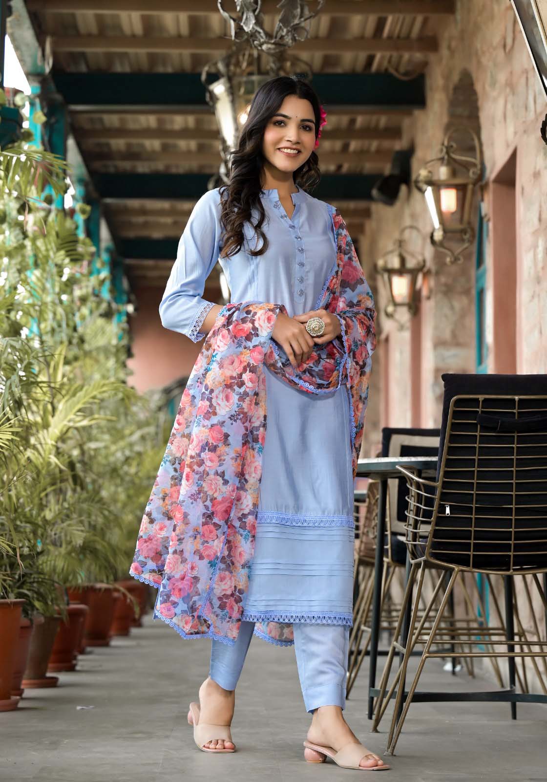Label Khoj Women Silk blend Kurta ,trouser and dupptta set