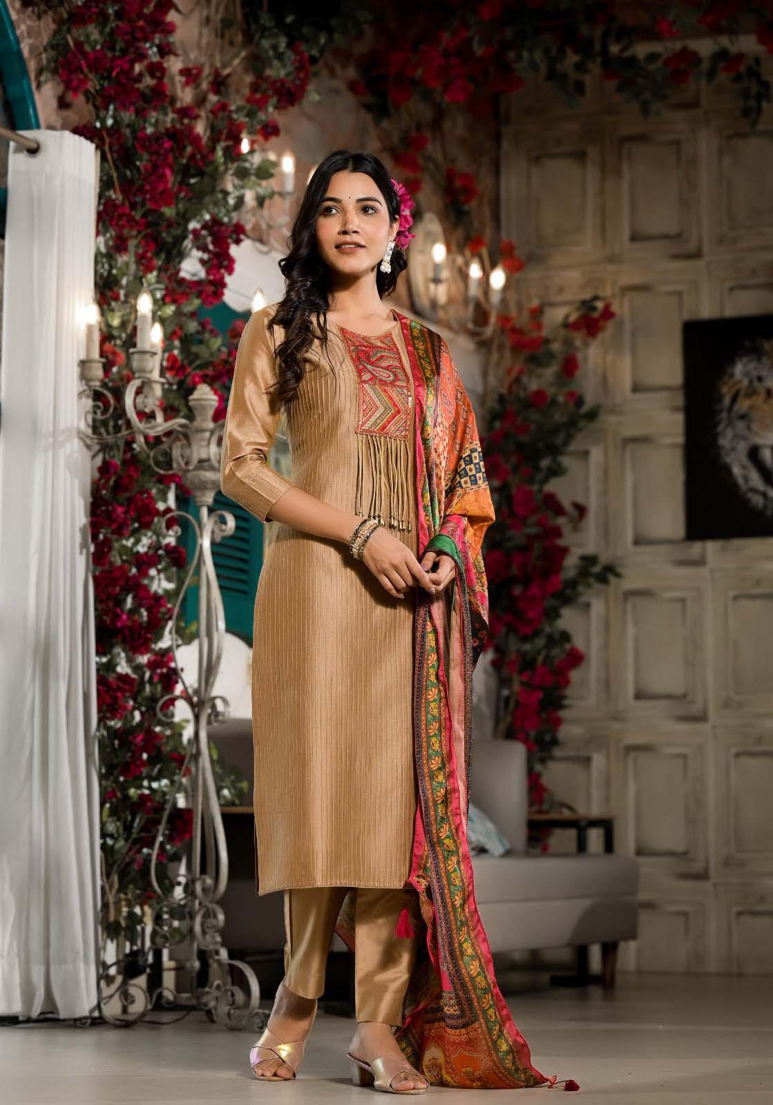 Label Khoj Women Silk blend Kurta ,trouser and dupptta set