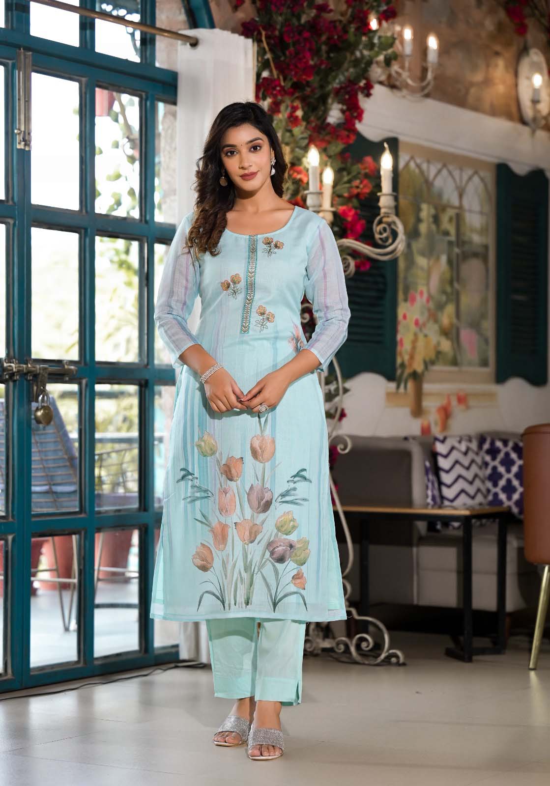 Label khoj lilen kurta , trouser and dupptta set
