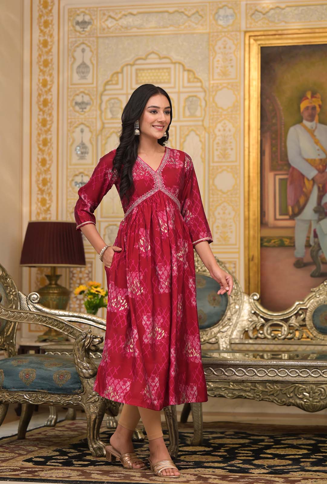 Label Khoj Women Silk Blend and embroidery Printed Dress