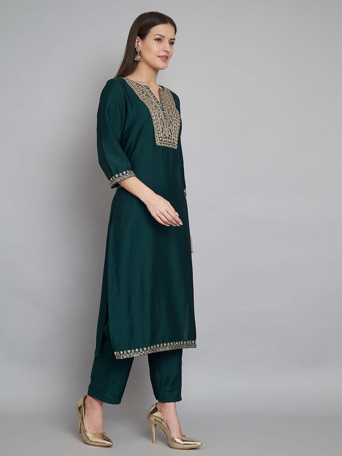 Label Khoj Women Silk blend Kurta ,trouser and dupptta set