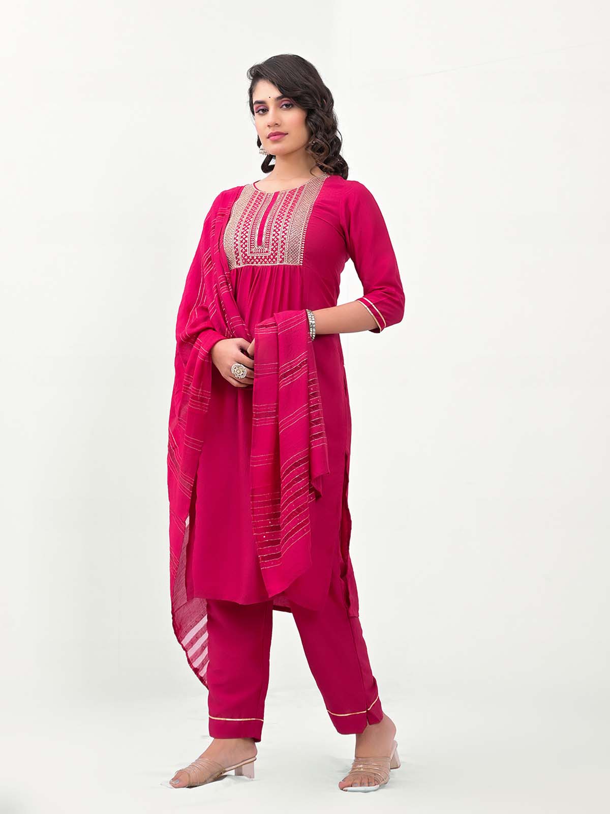 Label khoj Embroidered Work Kurta with Trousers & With Dupatta