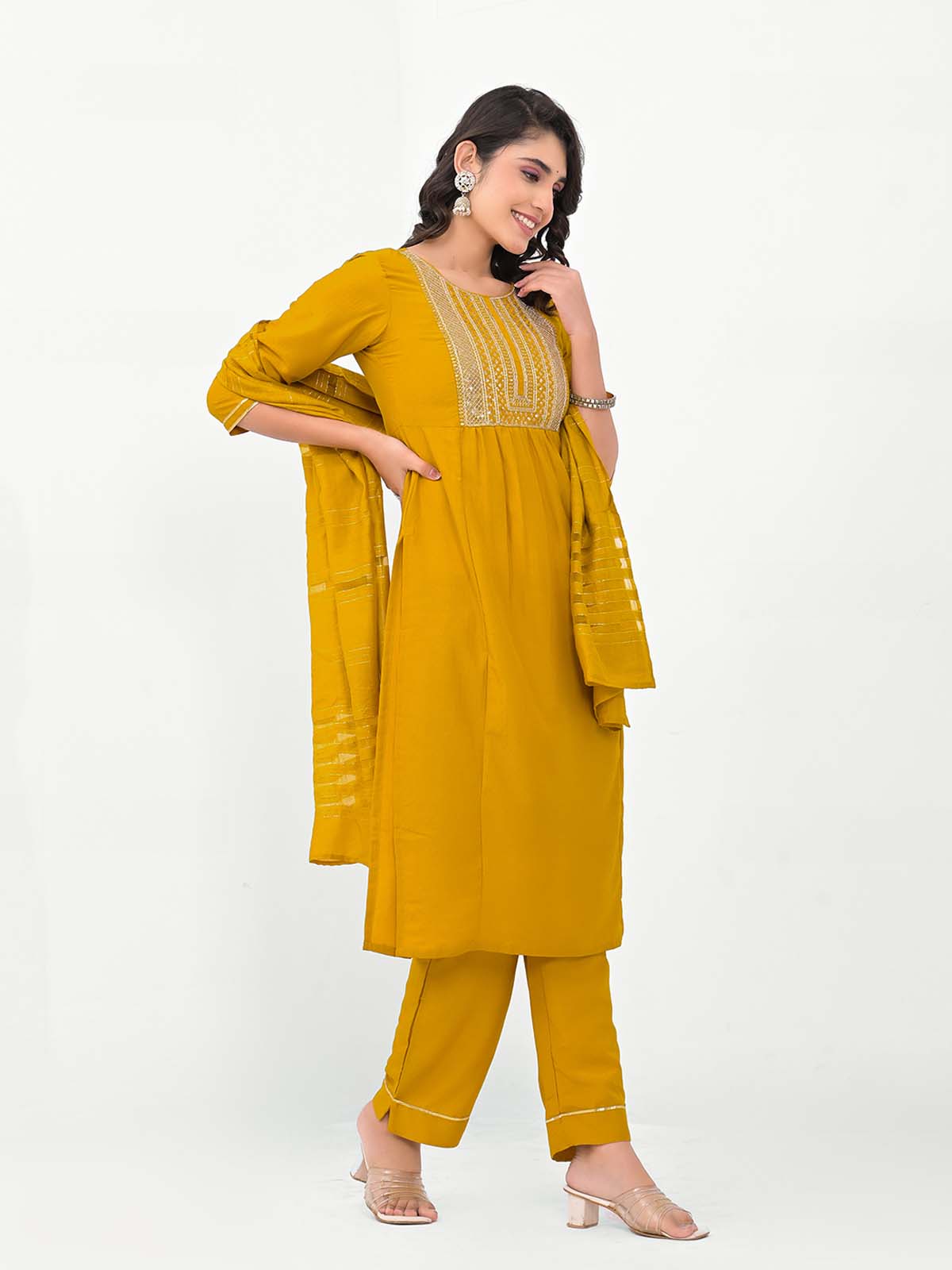 Label khoj Embroidered Work Kurta with Trousers & With Dupatta