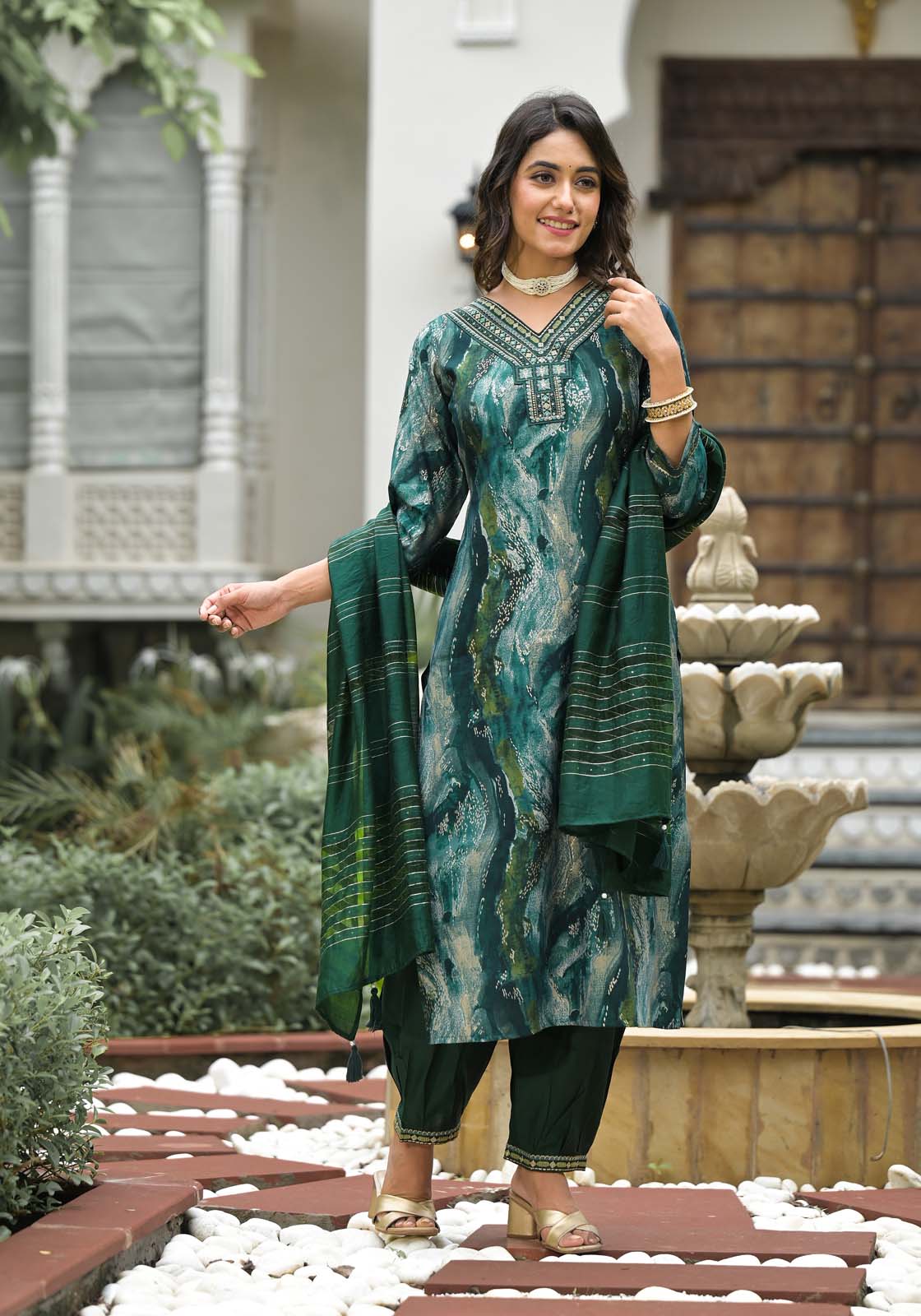 Label Khoj Women Modal silk Kurta ,trouser and dupptta set