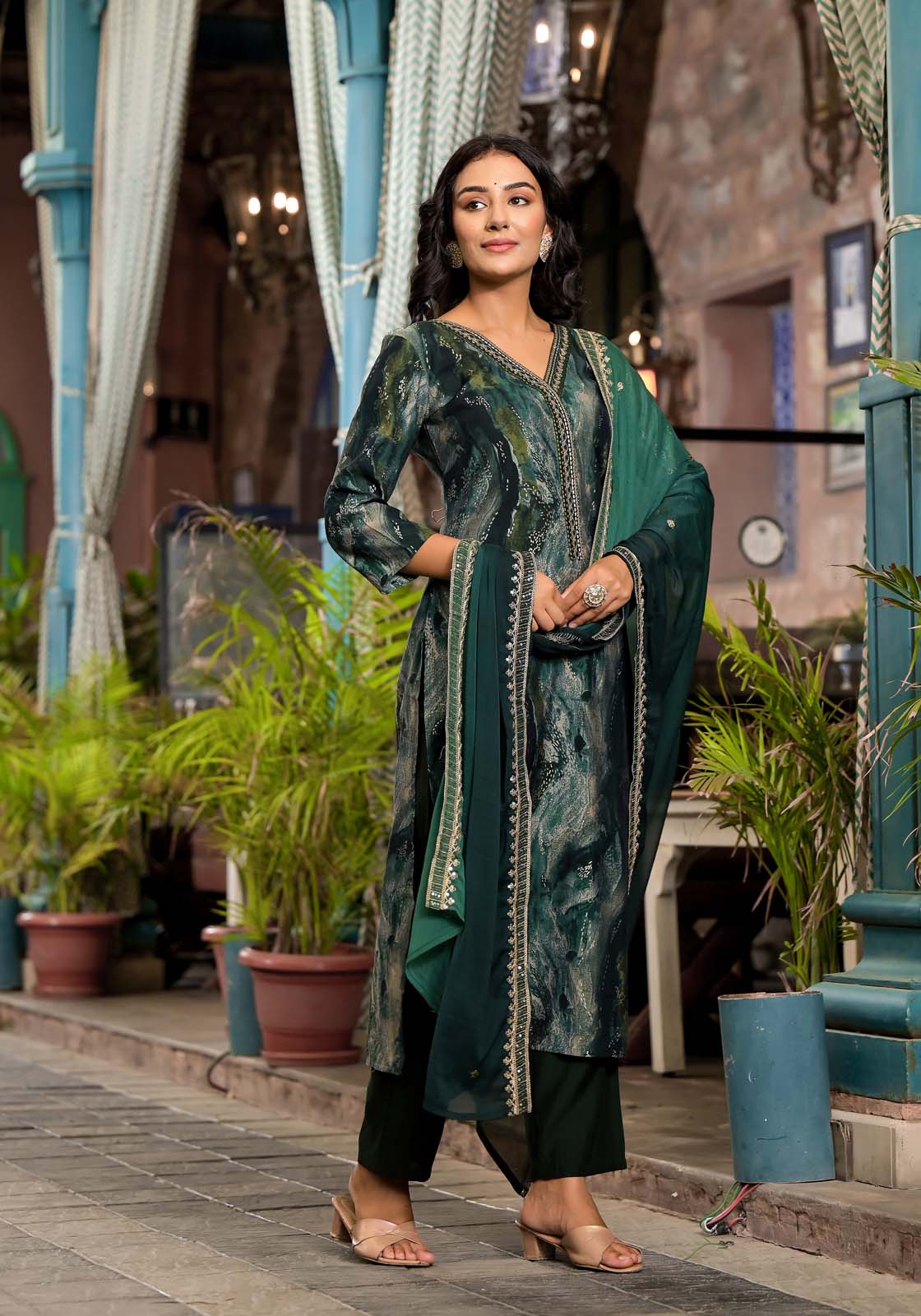 Label Khoj Women Modal silk Kurta ,trouser and dupptta set