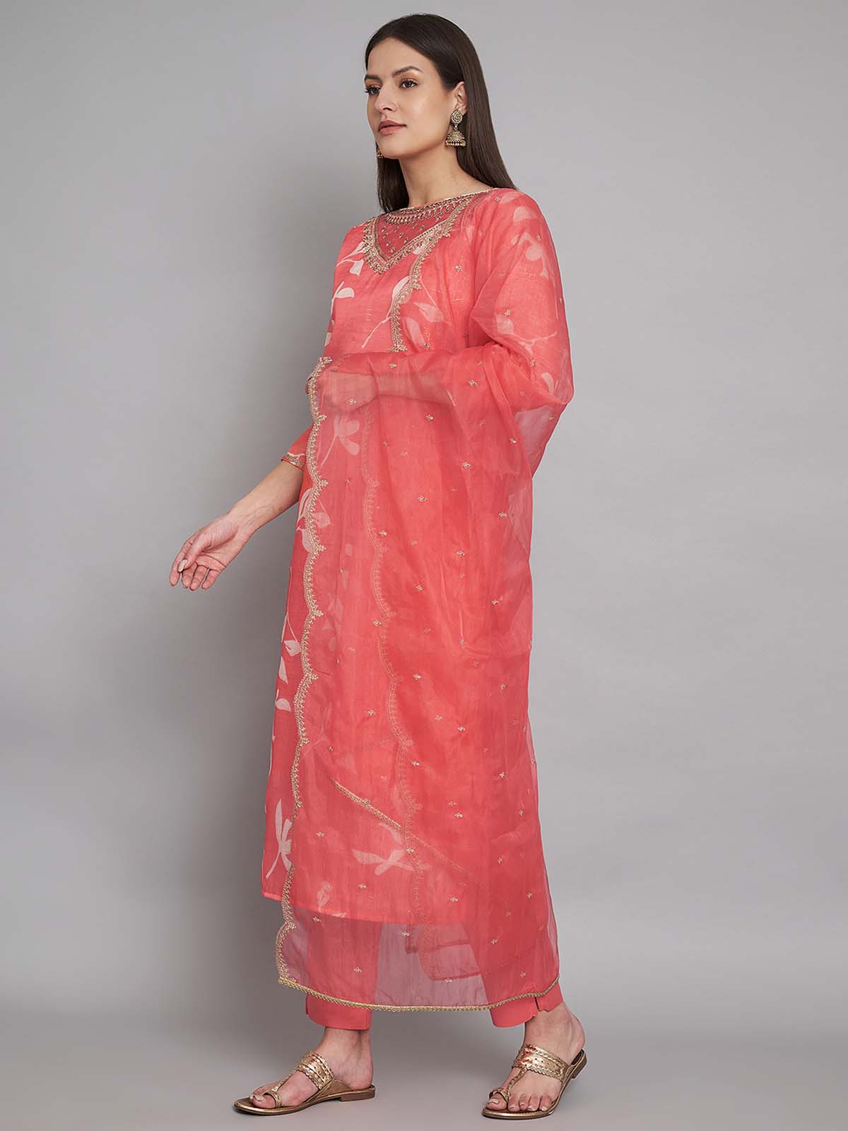 Label khoj double neck Kurta with Trousers & With Dupatta