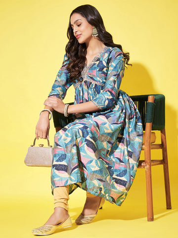 Label Khoj Women Silk Blend Alia Cut Kurta Dress