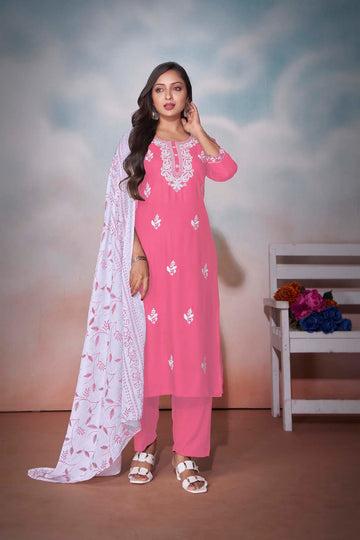Label Khoj Women  heavy embroidery kurta trouser and Printed dupptta set